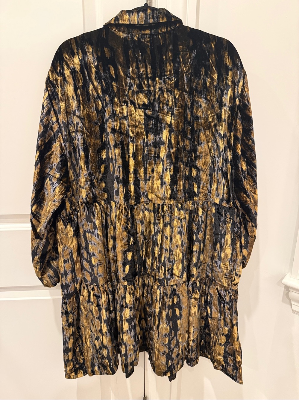 Maeve Black & Gold Bettina Velvet Tiered Mini Shirtdress Size 1X - Picture 3 of 7